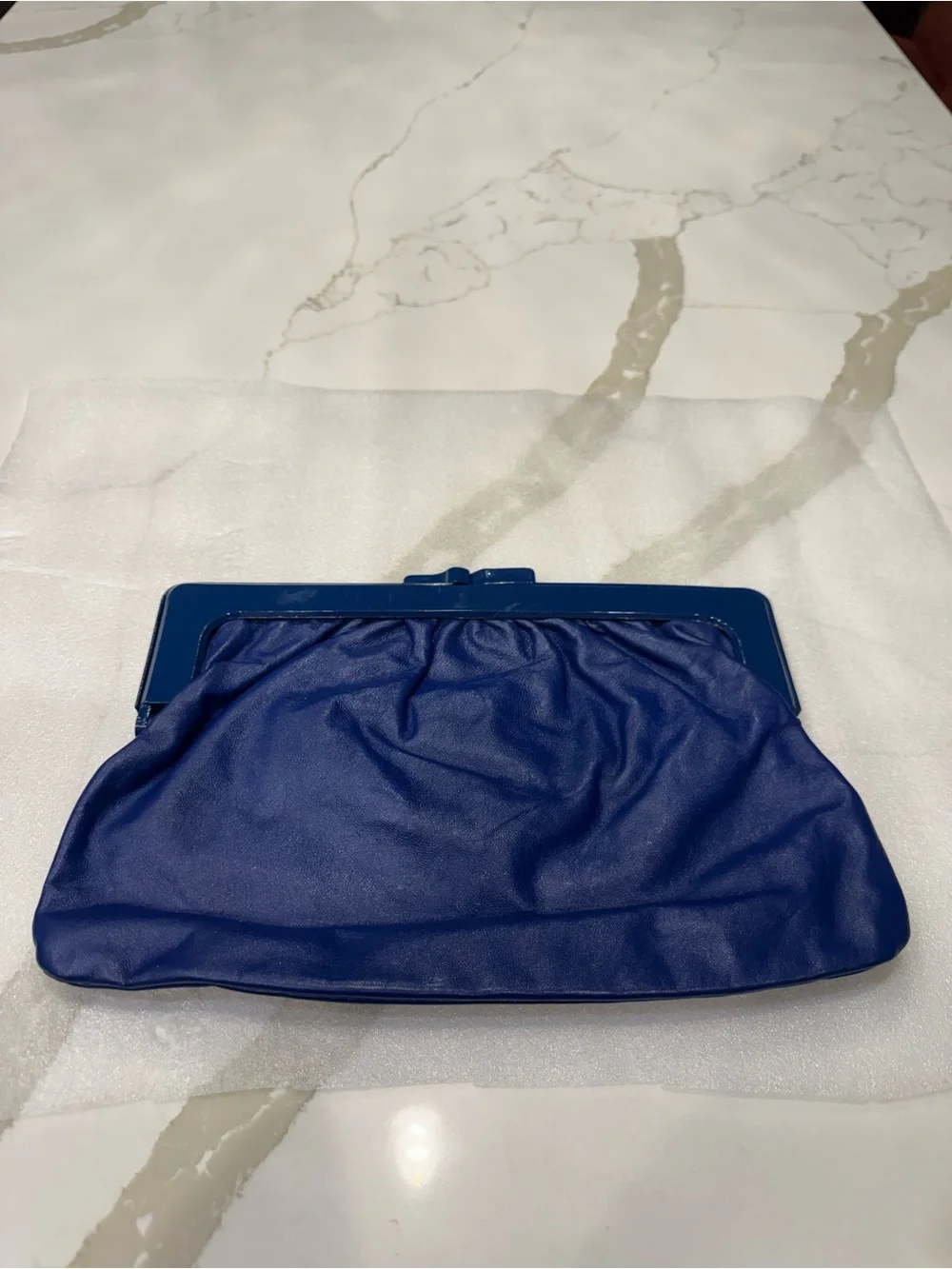 80’s Vintage Genuine Leather Made in Italy Blue Women's Clutch Bag
